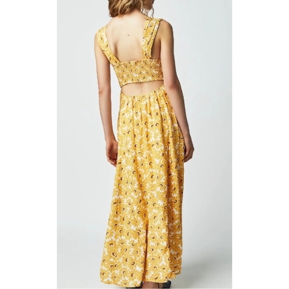 ✨Free People✨• Yellow Floral Midi Dress with Open Back - Picture 5 of 6